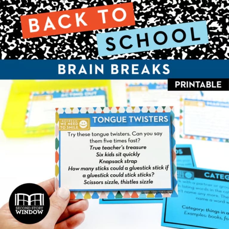 Elementary school Energizer | Back to School Brain Break Activities Cards for Movement