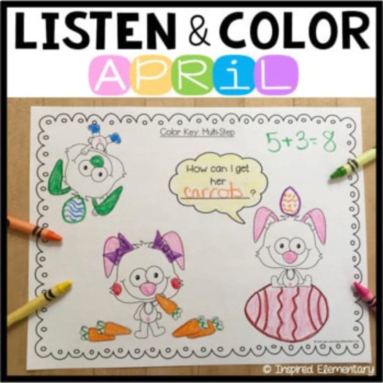 Elementary school Lesson Package | Listen and Color April - Following Directions Activities