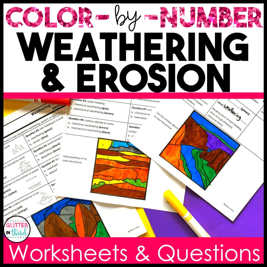 Elementary school Worksheet | Weathering and Erosion Color-By-Number