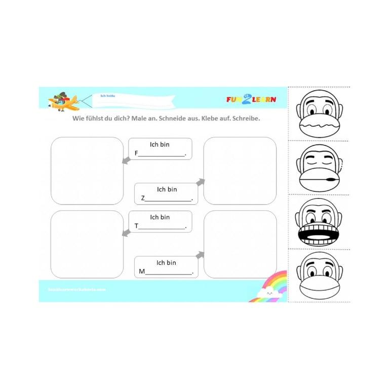 Elementary school Worksheet | Color, Cut, Stick, and Write Worksheet in German