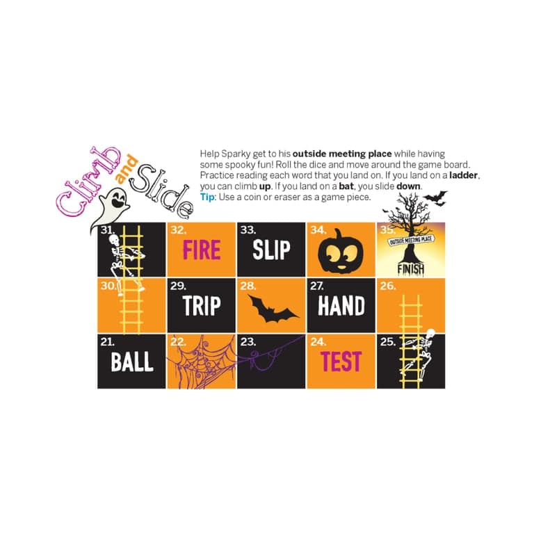 Elementary school Game | Printable: Halloween Vocabulary Fire Safety Game