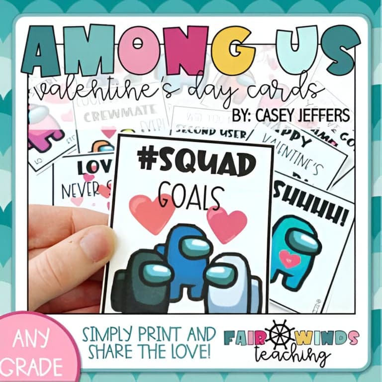 Elementary school Material | Among Us Valentine's Day Cards