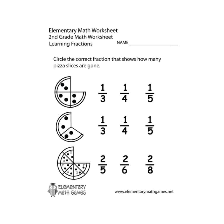 Elementary school Worksheet | Second Grade Learning Fractions