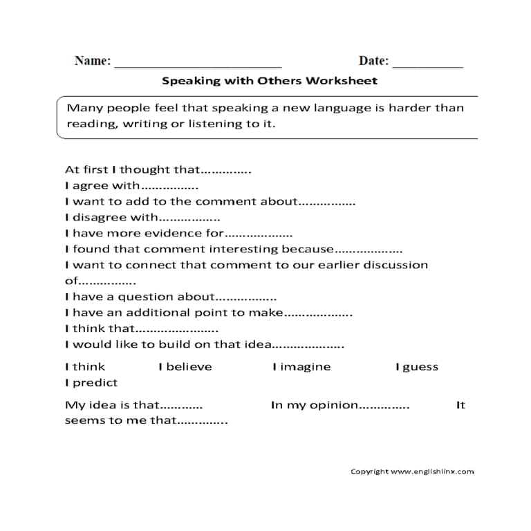 Elementary school Worksheet | Speaking With Others Worksheet