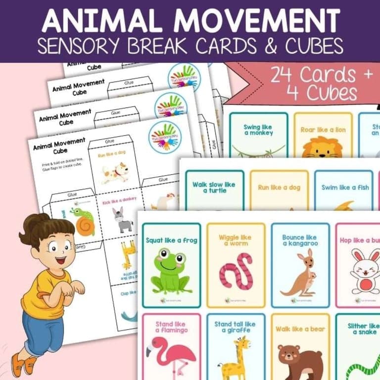 Elementary school Material | Animal Movement Cards and Cubes – Sensory Body Break, Self Regulation