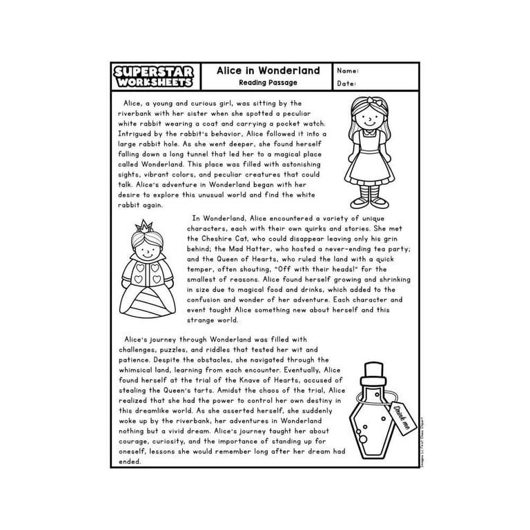 Elementary school Worksheet | Alice in Wonderland Reading Passage