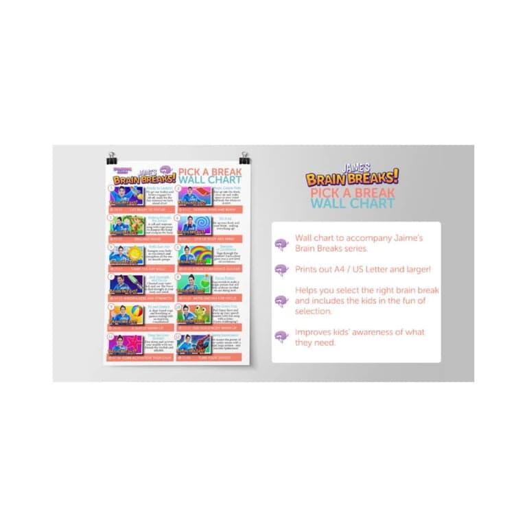 Elementary school Poster | Jaime's Brain Breaks - Wall Chart
