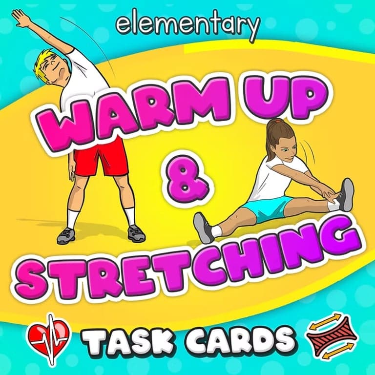 Elementary school Lesson Package | Warming Up & Stretching Exercise Task Cards for PE and Sport