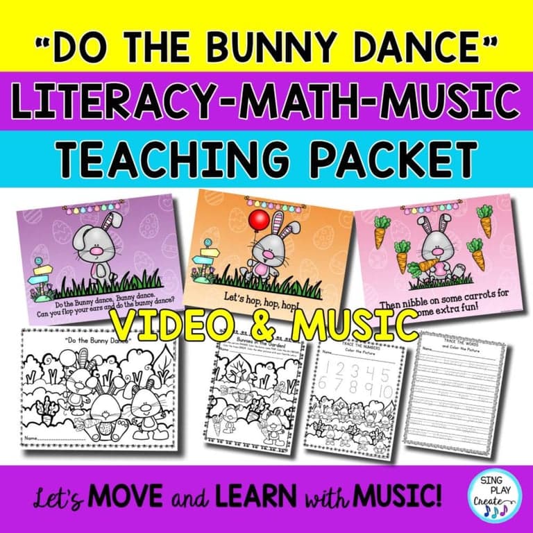 Elementary school Lesson Package | Spring Movement Song “Do the Bunny Dance” With Literacy & Math Activities