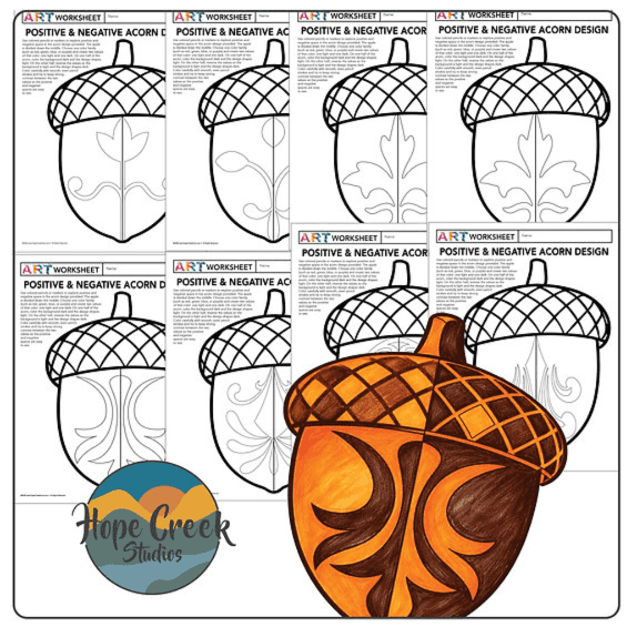 Elementary school Worksheet | Notan Fall Acorn Coloring - Positive & Negative Space Art Activity