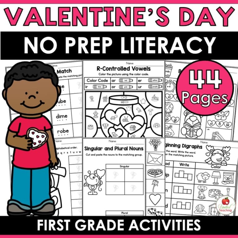 Elementary school Worksheet | Valentine’s Day Literacy Activities 1st Grade Packet