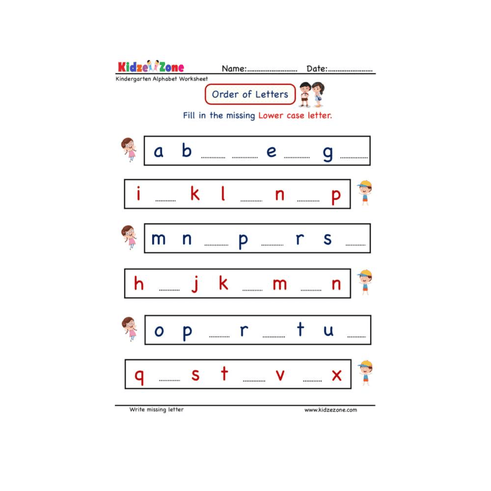 Elementary school Worksheet | Missing Lowercase Letter for Kindergarten