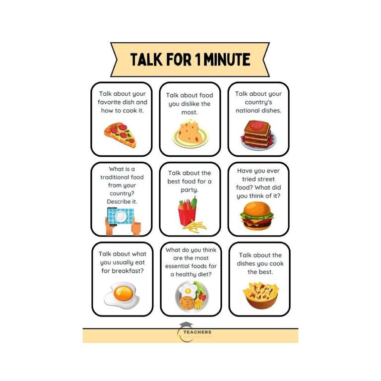 Elementary school Material | Food Speaking Cards