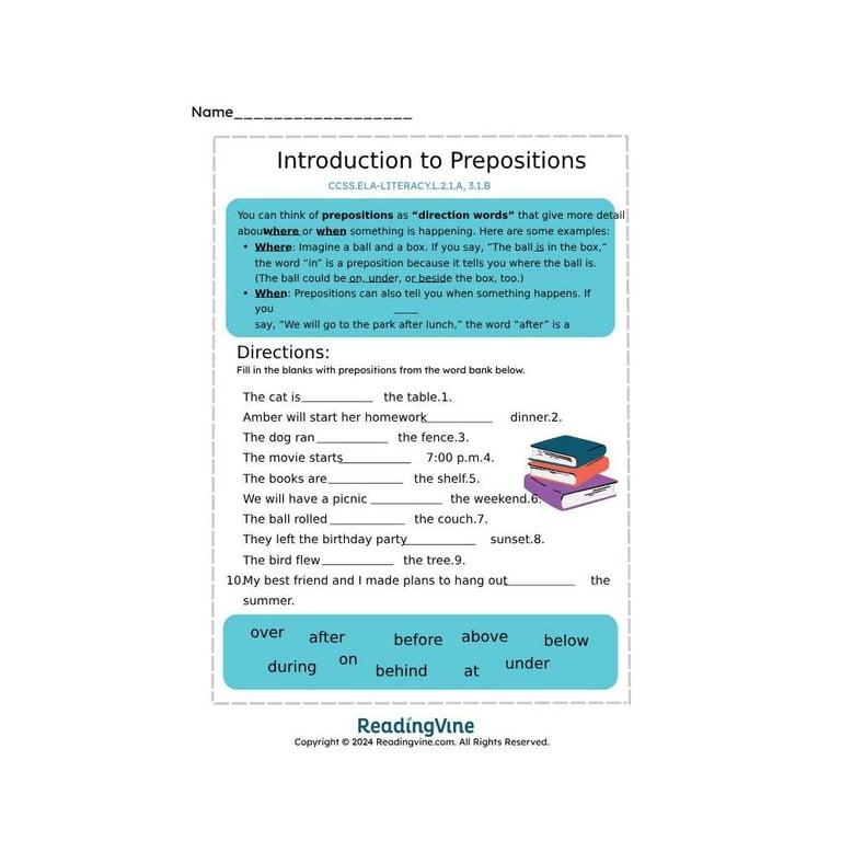 Elementary school Worksheet | Introduction to Prepositions