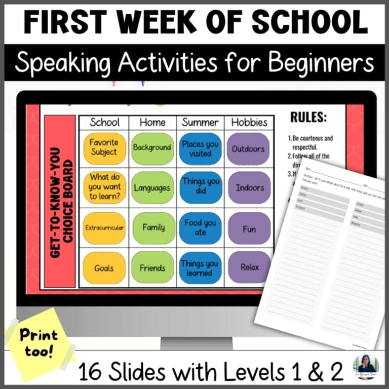 Elementary school Lesson Package | First Week of School Speaking Activities