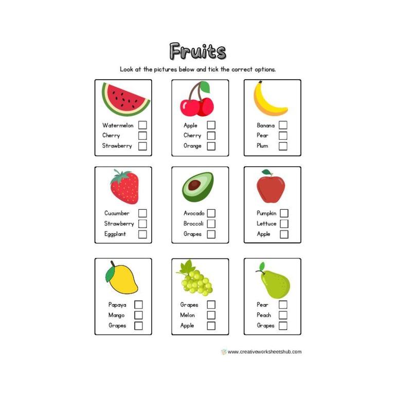 Elementary school Worksheet | Fruits and Vegetable Worksheets for Kindergarteners