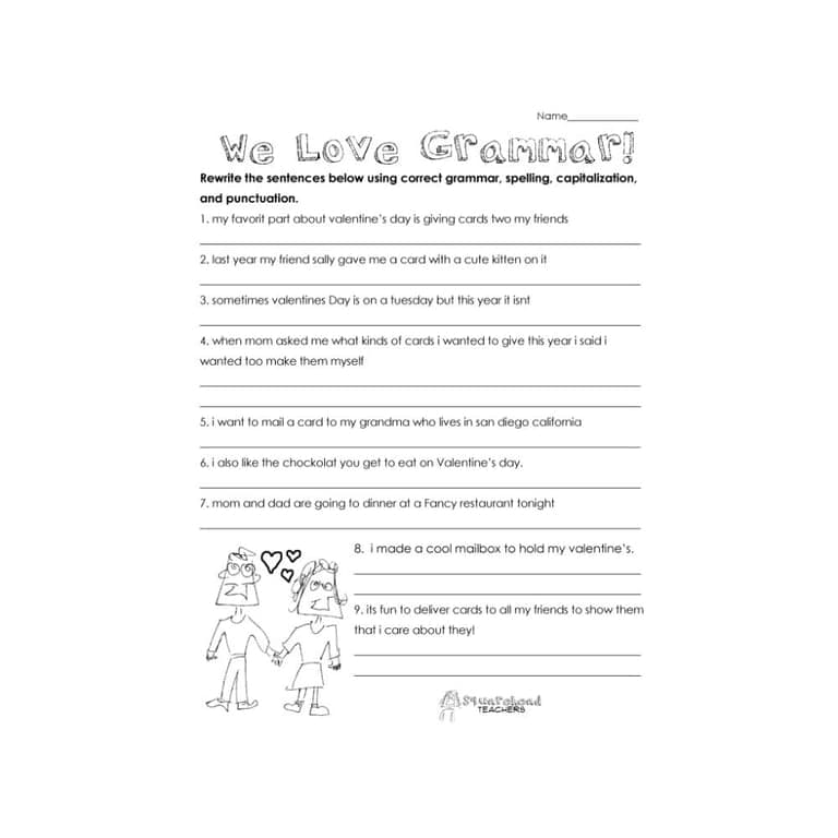 Elementary school Worksheet | Valentine’s Day Grammar