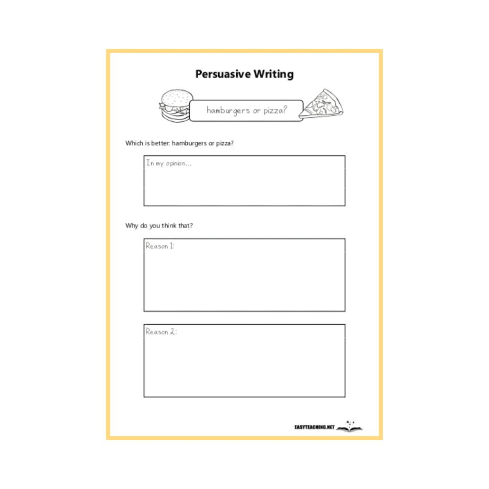 Elementary school Worksheet | Persuade: Burgers or Pizza?
