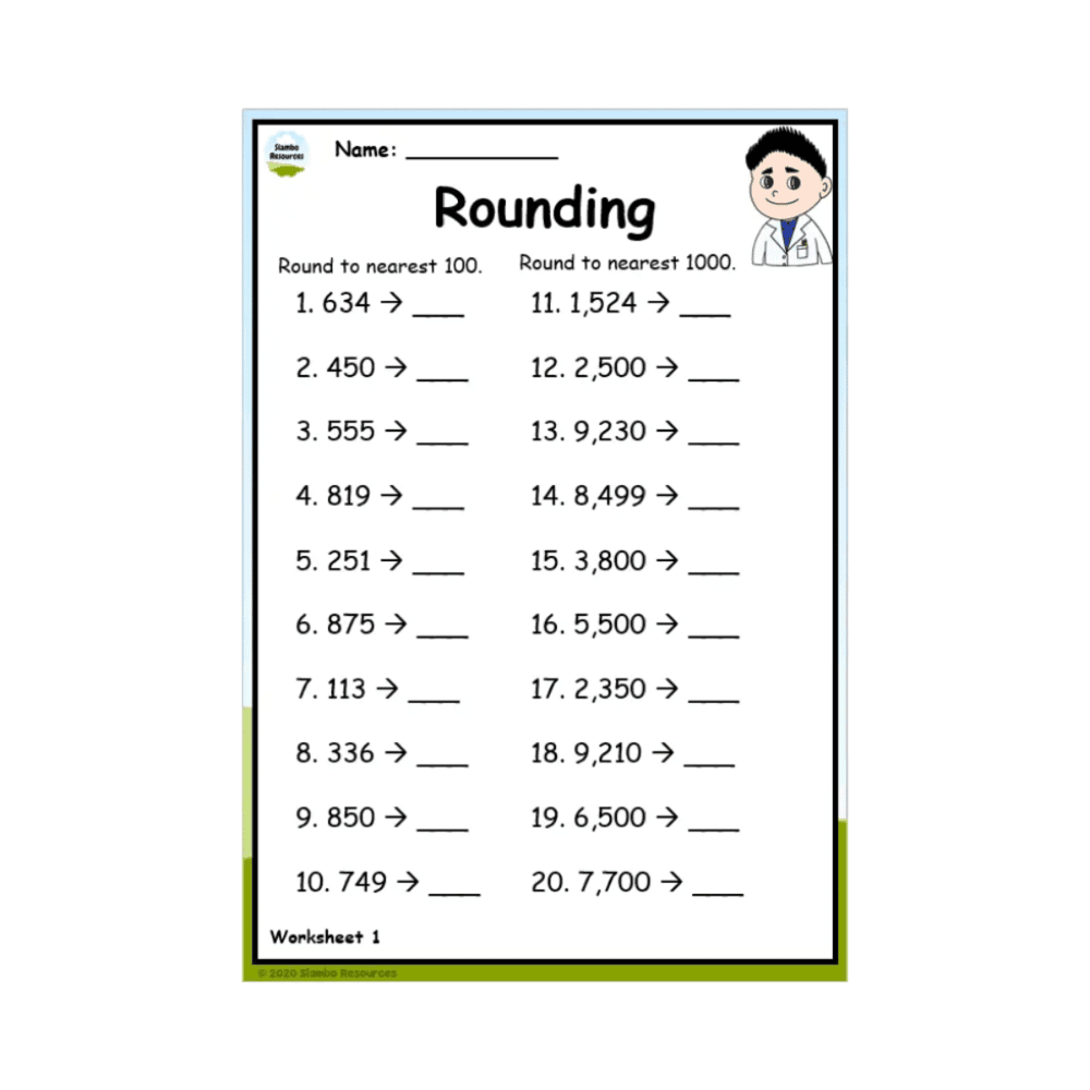Elementary school Worksheet | Grade 4, Rounding Worksheet 1
