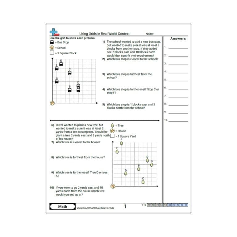 Elementary school Worksheet | Using Grids in Real World Context Worksheet