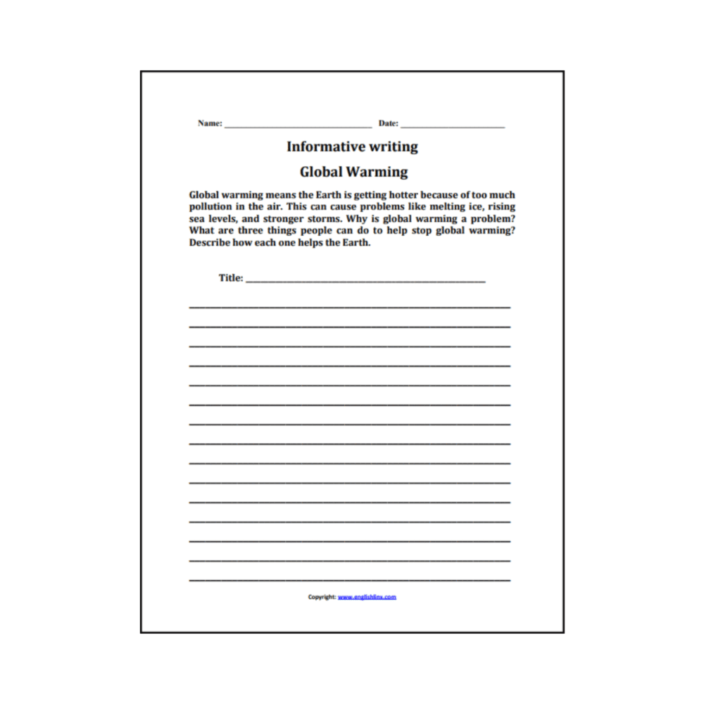 Elementary school Worksheet | 5th Grade Informative Writing Global Warming Worksheet