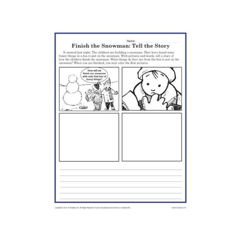 Elementary school Worksheet | Finish the Snowman Story – Writing Prompt