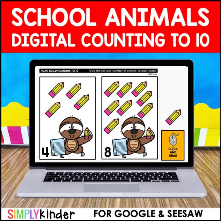 Elementary school Material | School Animals Counting to 10 Activities for Google and Seesaw