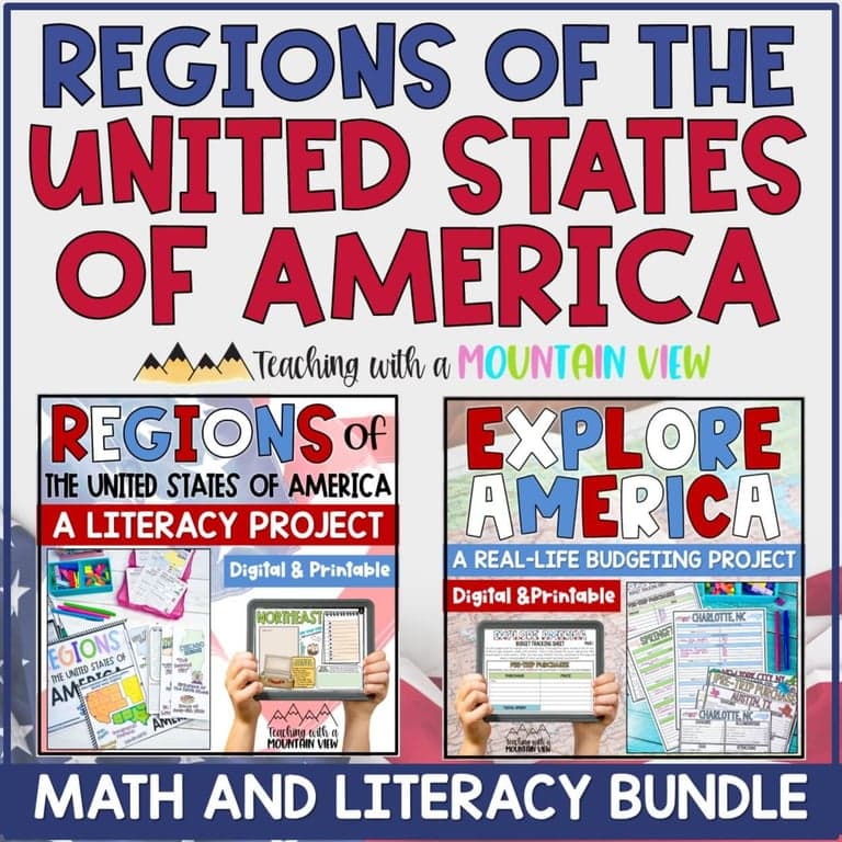 Elementary school Lesson Package | Regions of the United States - Math and Literacy