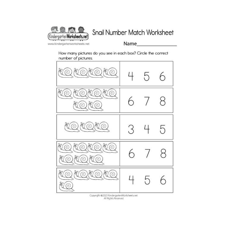 Elementary school Worksheet | Snail Number Match