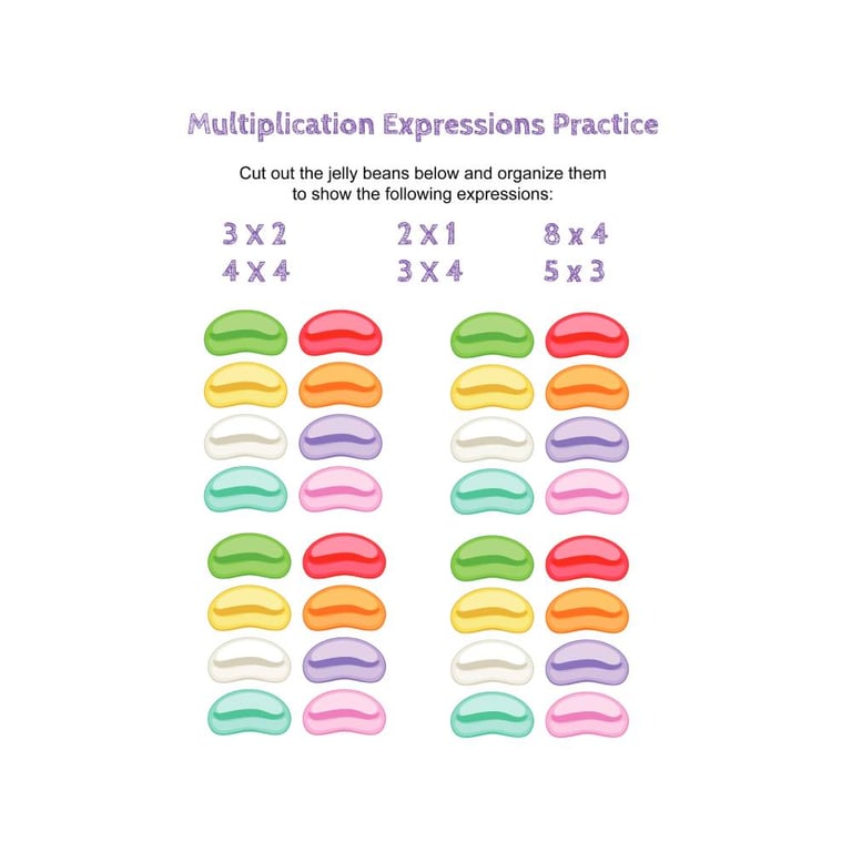 Elementary school Worksheet | Jelly Bean Multiplication Expressions for Grade 3