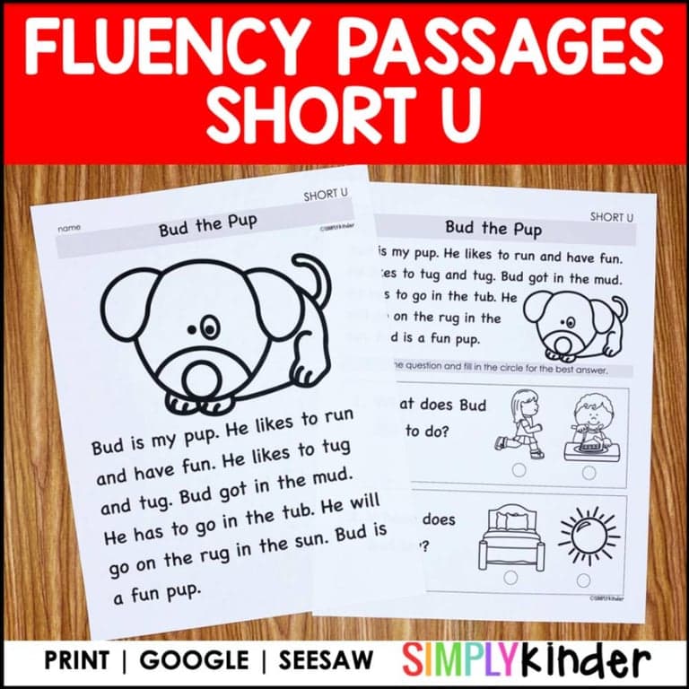 Elementary school Material | Short U Fluency Passages Kindergarten