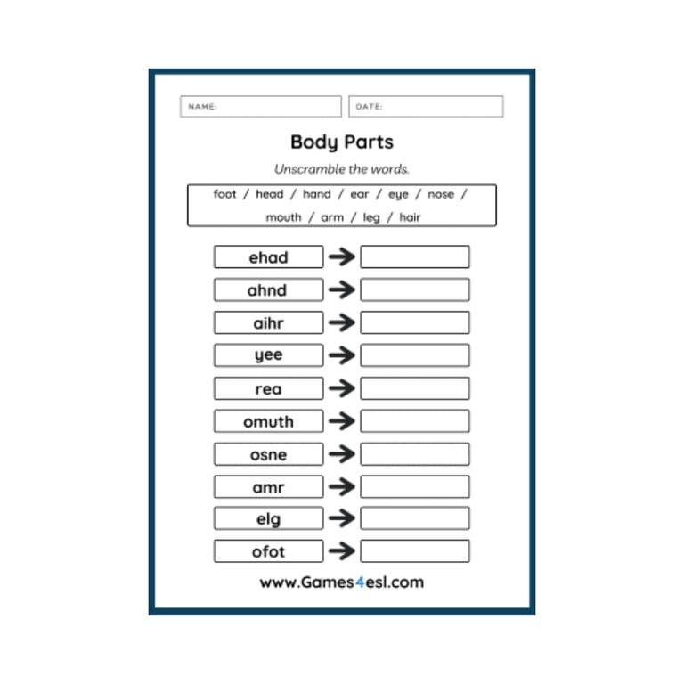 Elementary school Worksheet | Body Parts Worksheet 3