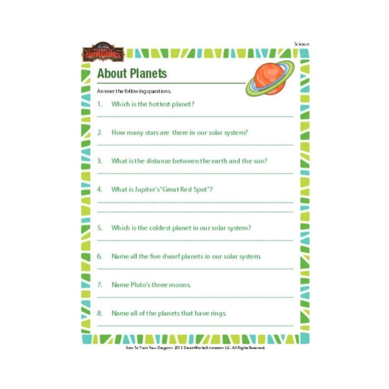 Elementary school Worksheet | About Planets