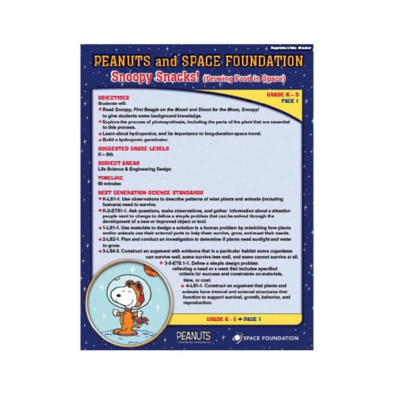 Elementary school Lesson Idea | Peanuts and Space Foundation: Snoopy Snacks! Growing Food in Space