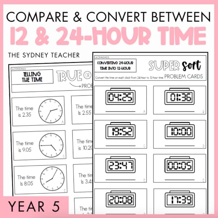 Elementary school Worksheet | Year 5 Measurement & Space: Compare and Convert Between 12 & 24-Hour Time