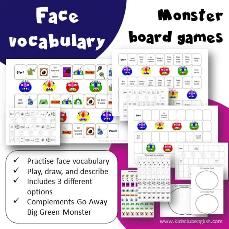 Elementary school Game | Fun With Face Vocabulary Monster Board Game