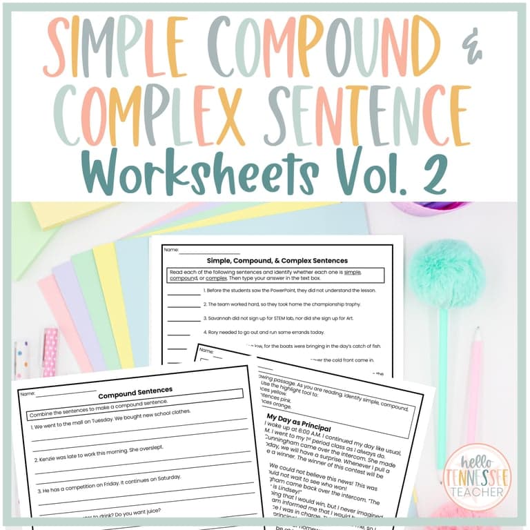 Elementary school Worksheet | Simple, Compound, and Complex Sentence Vol 2