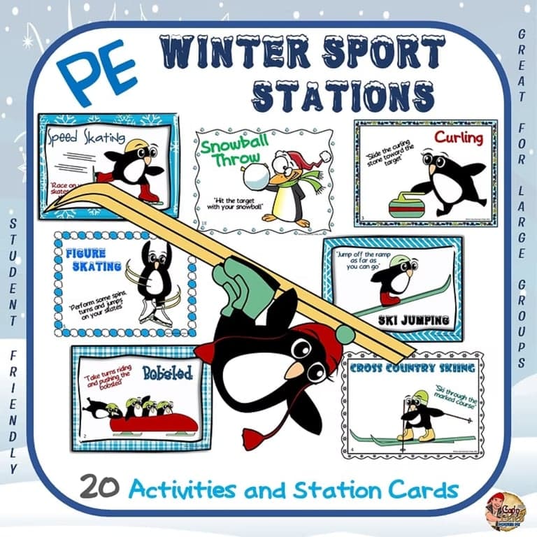 Elementary school Energizer | PE Winter Sport Stations: 20 Activities and Station Cards