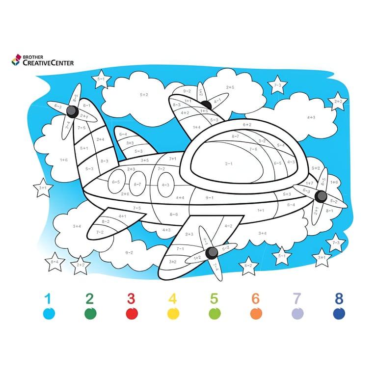 Elementary school Worksheet | Math Coloring By Number - Airplane