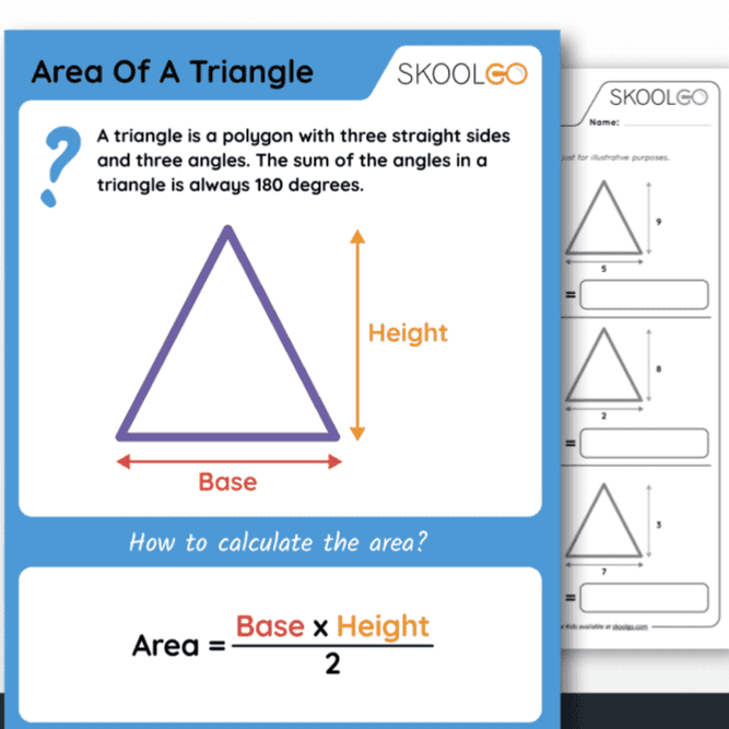 Elementary school Worksheet | Area of a Triangle