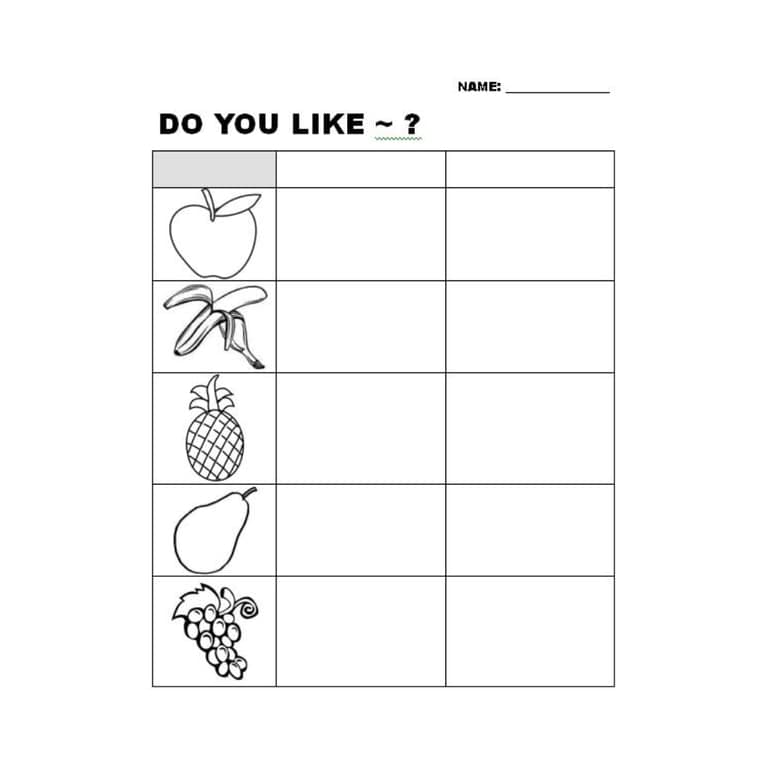 Elementary school Worksheet | “Do You Like ~?” Fruit Worksheet