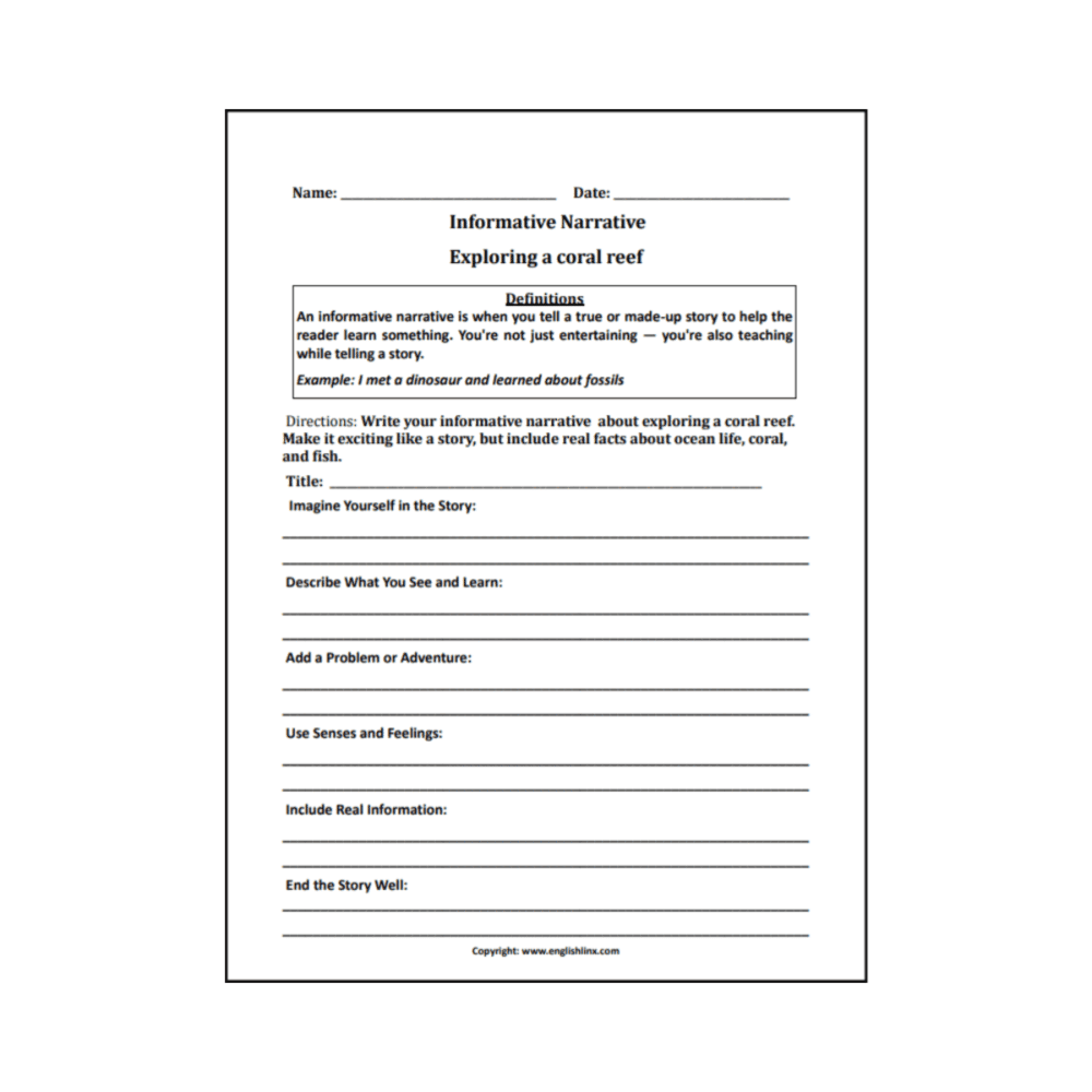 Elementary school Worksheet | 4th Grade Informative Narrative Writing Worksheet