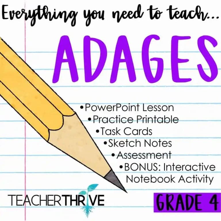 Elementary school Lesson Package | Fourth Grade Grammar: Adages