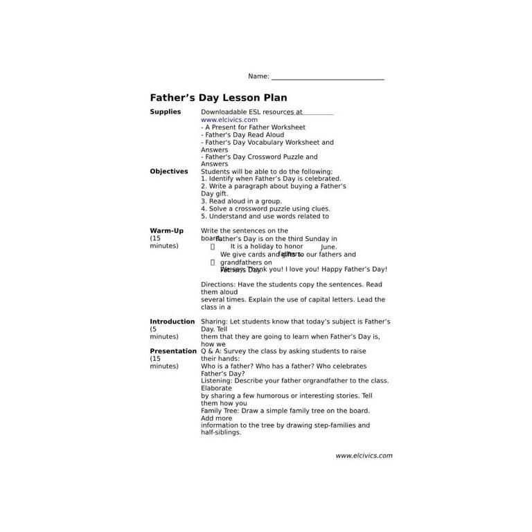 Elementary school Lesson Idea | Father’s Day