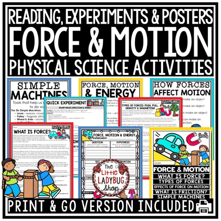Elementary school Lesson Package | Force Motion and Energy Worksheet Simple Machine Friction Gravity
