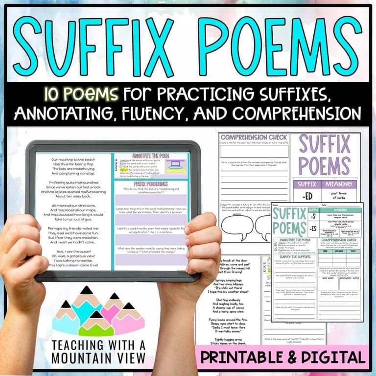 Elementary school Lesson Package | Suffix Poems for Fluency and Reading Skills