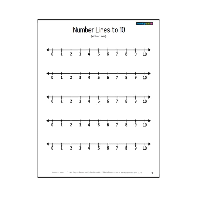 Elementary school Worksheet | Number Lines to 10 (With Arrows)