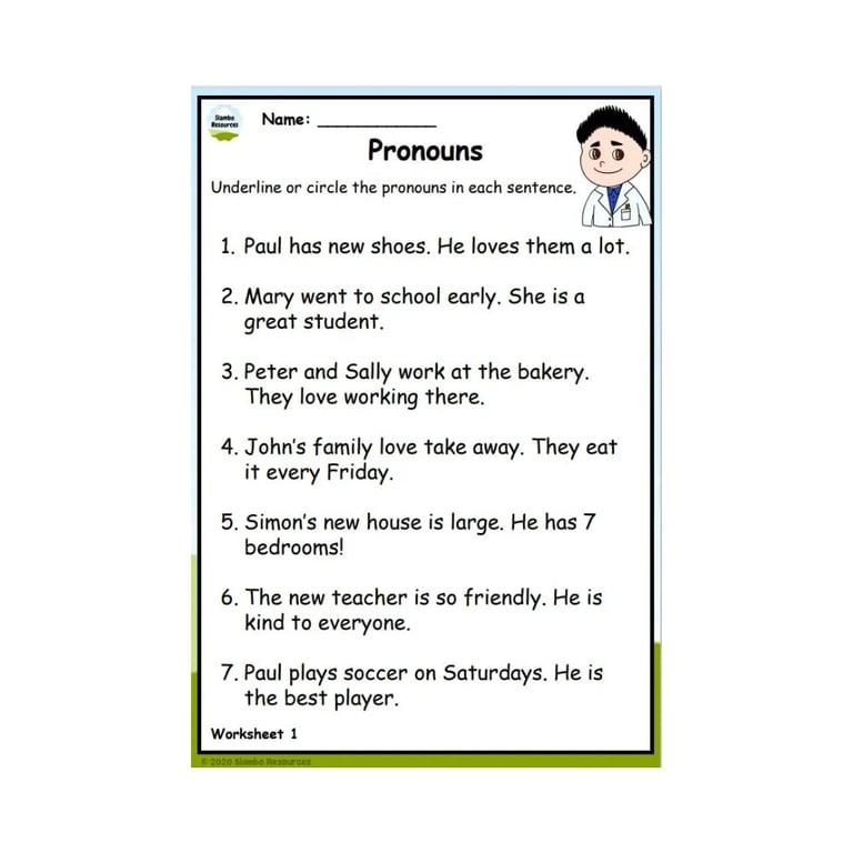 Elementary school Worksheet | Grade 2 Pronoun Printables