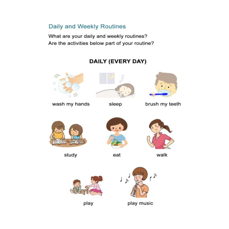 Elementary school Worksheet | Daily Routines Worksheet – Present Verb Tense