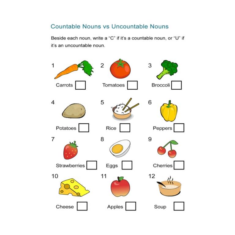 Elementary school Worksheet | Countable Nouns vs Uncountable Nouns Worksheet
